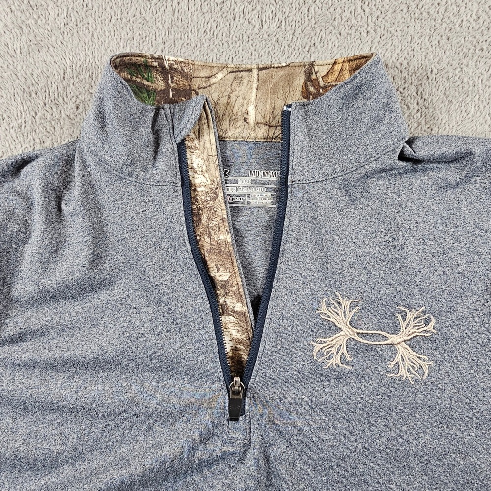 Under Armour HeatGear Medium Gray Antler Logo Camo Trim Quarter Zip Pullover UA